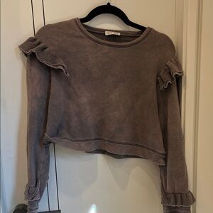 LoveShackFancy Mauve Ruffle-Trim Cropped Sweatshirt